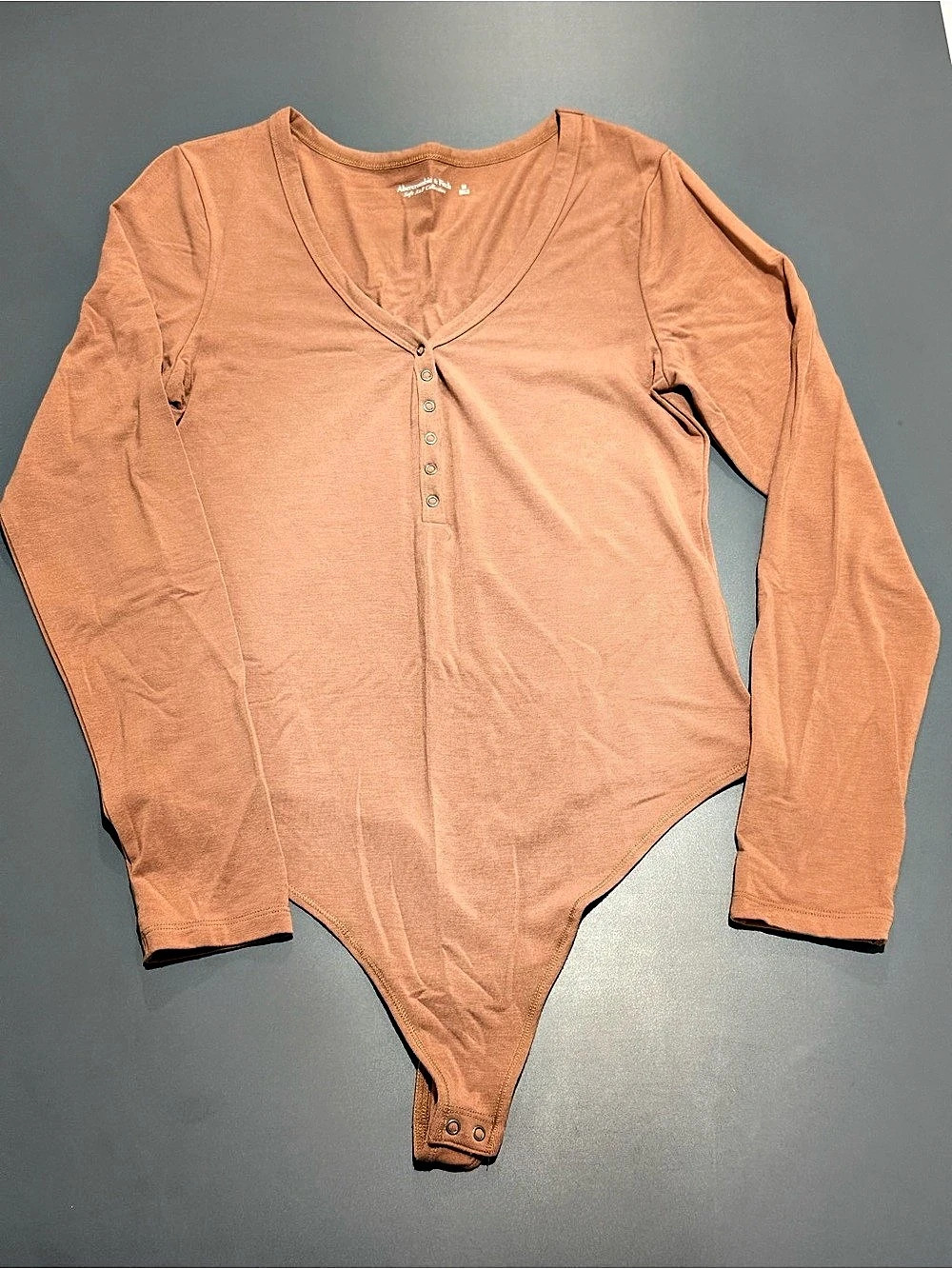 Abercrombie & Fitch Soft A&F Collection Long-Sleeve Henley Bodysuit Orange